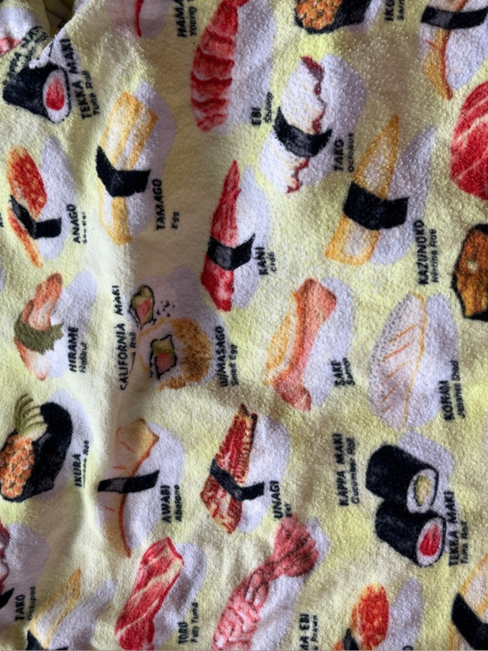 The Cat’s Pajamas yellow sushi flannel PJs cozy fuzzy japanese L novelty unagi - Picture 3 of 8